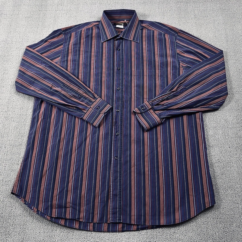 Bernini Shirt Adult Large Striped Button Up Long Sleeve Luxury Casual Men's